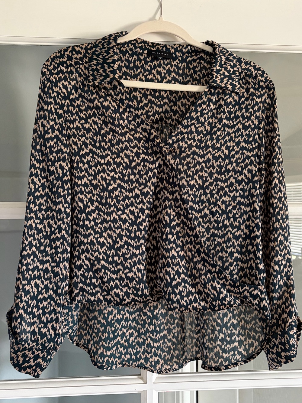 Pleione Dark Blue Green Blouse with Cream Abstract Print